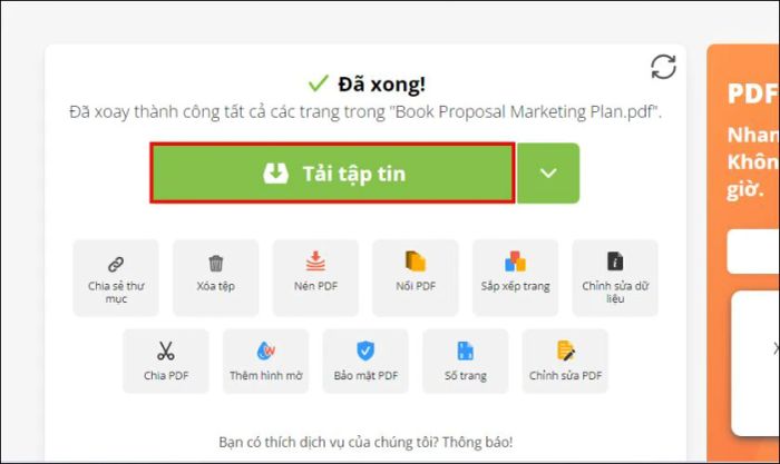Khi đã hoàn tất, bạn chỉ cần nhấn vào nút Tải tập tin của công cụ để lưu lại file đã chỉnh sửa.