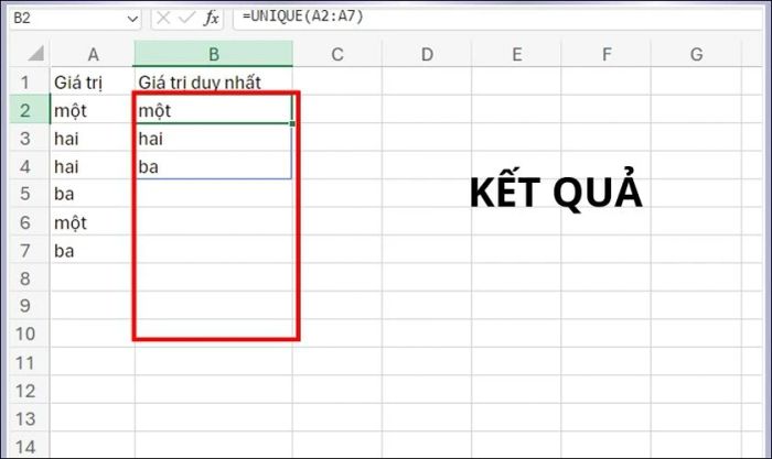 Kết quả sau khi áp dụng hàm lọc giá trị có điều kiện