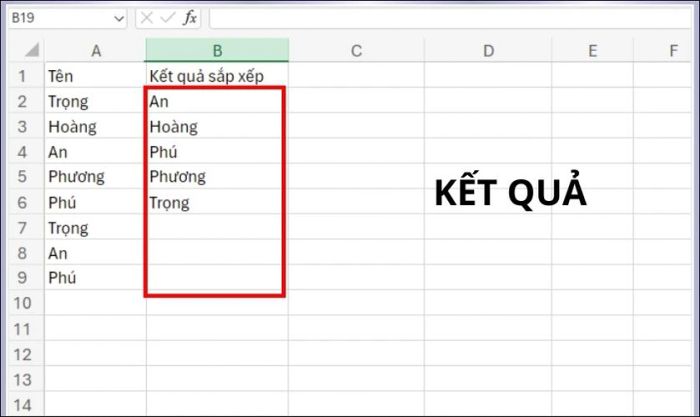 Kết hợp hàm lọc giá trị duy nhất với hàm SORT