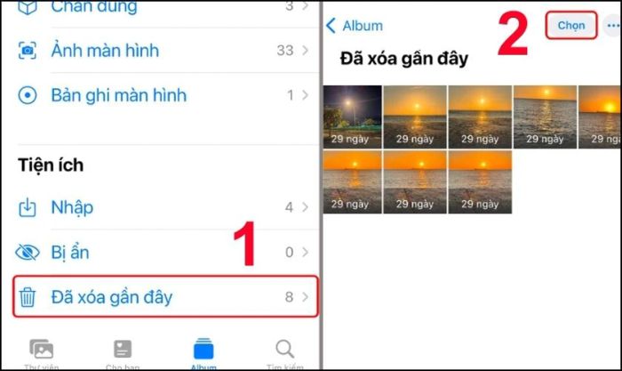 Hướng dẫn khôi phục ảnh đã xóa trong thùng rác iPhone bằng ứng dụng Ảnh