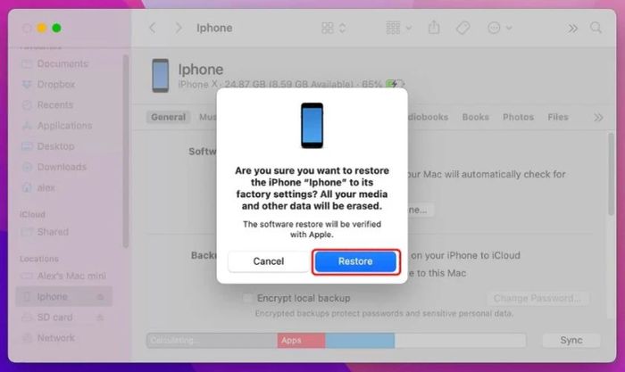 Nhấn Restore để khôi phục ảnh đã xóa trên iPhone