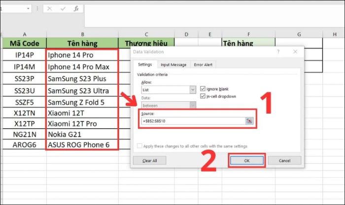 Hướng dẫn tạo danh sách thả xuống khi đã có sẵn dữ liệu