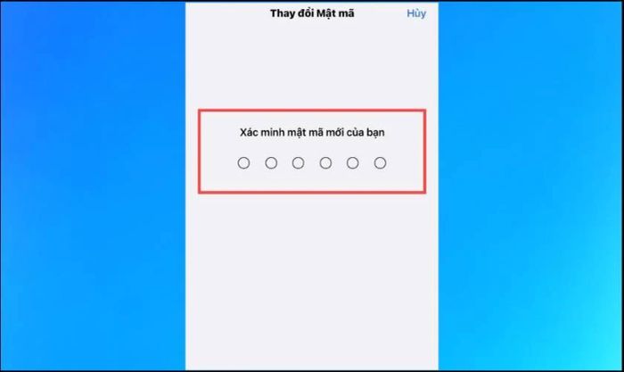 Xác nhận mật khẩu mới lần cuối để hoàn thành quá trình thay đổi mật khẩu trên iPhone