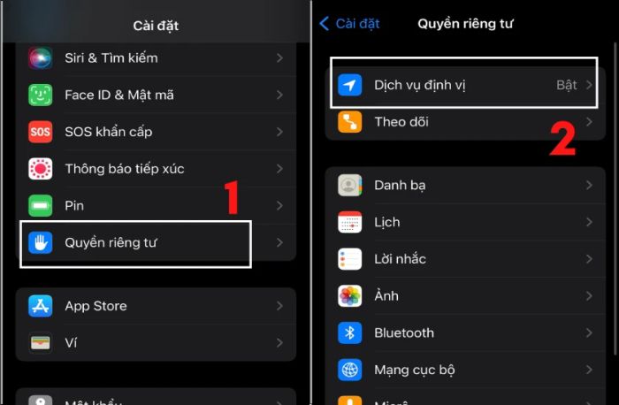 bật dịch vụ định vị, tìm iphone