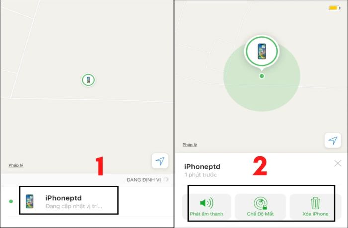 chọn chế độ phát âm thanh, xóa iphone, mất
