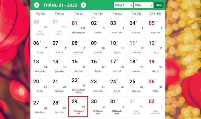 Mùng 1 Tết 2025 rơi vào thứ mấy?
