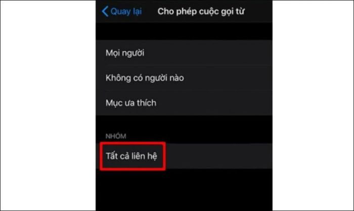 Trong tab Nhóm, chọn Tất cả liên hệ