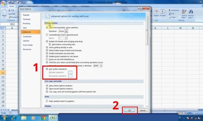 Cách sửa lỗi định dạng số thập phân trong Excel 2007