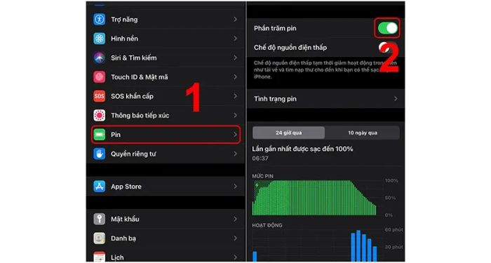 Cách bật hiển thị phần trăm pin trên các dòng iPhone cũ.