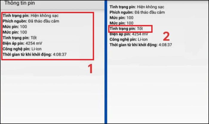 Sử dụng mã code để kiểm tra pin