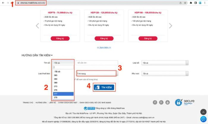 Bước đầu tiên khi đăng ký đầu số 077 trên website