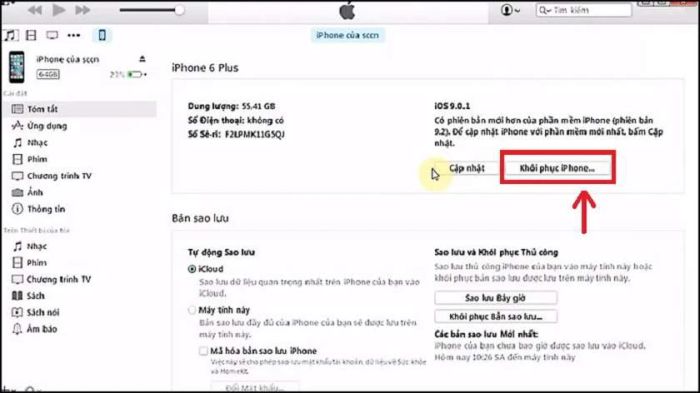 Hướng dẫn Restore iPhone bằng iTunes