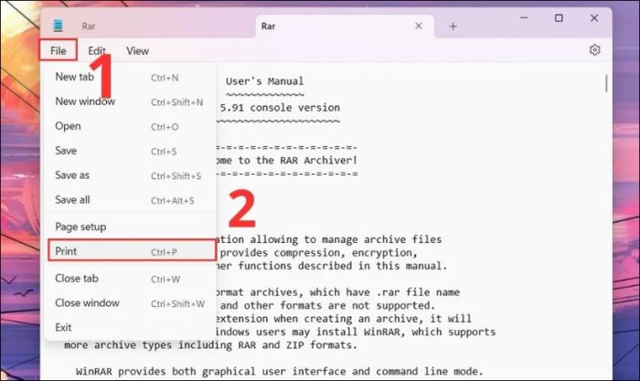Chọn File và nhấn Print để in tài liệu