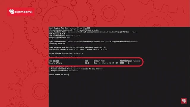 Sử dụng Pinfinder để khôi phục mật khẩu giới hạn trên iOS 12.