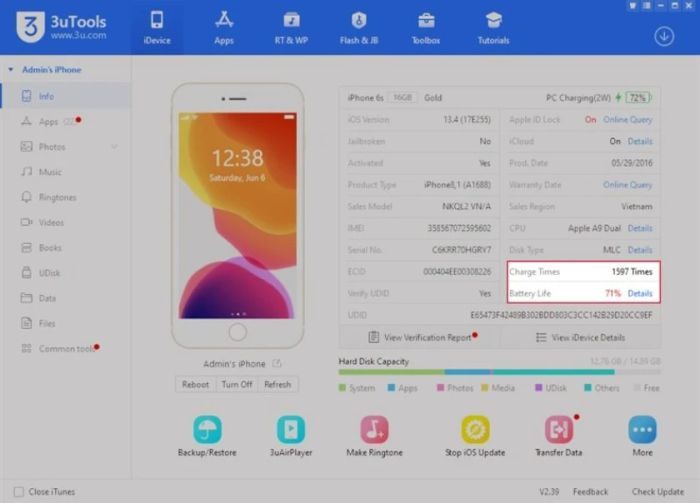 Hướng dẫn kiểm tra độ chai pin iPhone bằng 3uTools