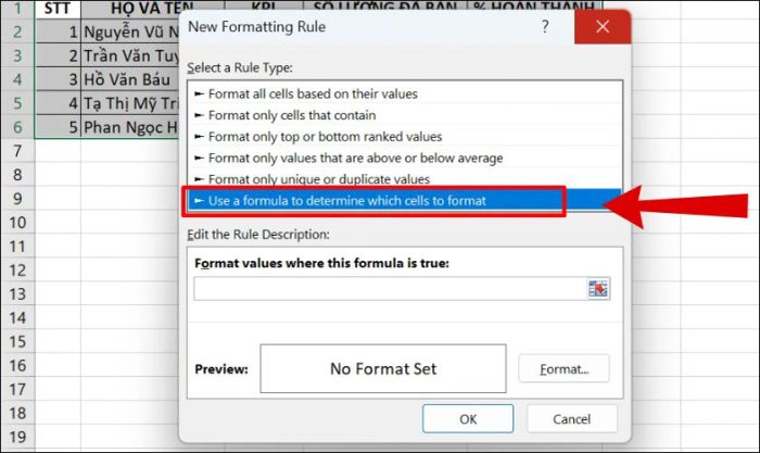 Chọn kiểu quy tắc trong mục Select a Rule Type như trong hình