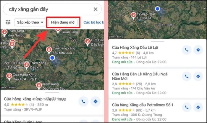 Từ danh sách kết quả, hãy chọn mục Hiện đang mở