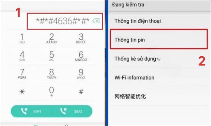 Sử dụng mã code để kiểm tra pin điện thoại