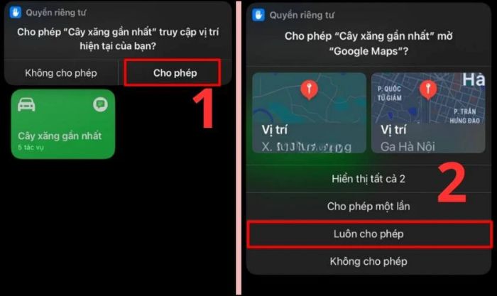Chọn phím tắt Trạm xăng gần nhất từ thư viện
