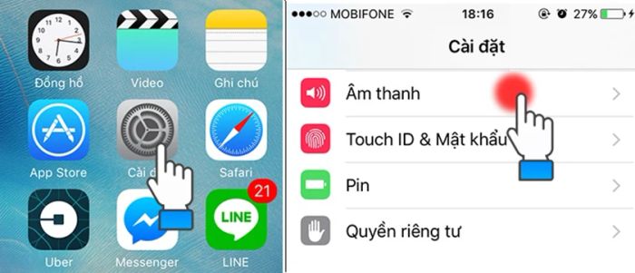 Trên iPhone → Vào Cài đặt → Chọn mục Âm thanh