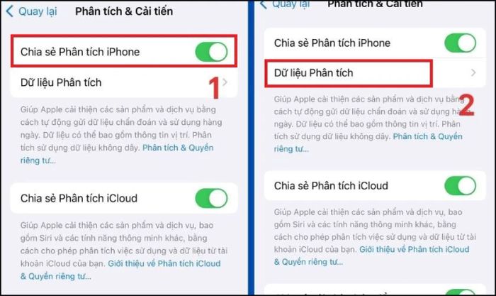 Chọn vào Dữ liệu phân tích