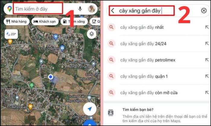 Khởi động Google Maps và nhập từ khóa tìm kiếm