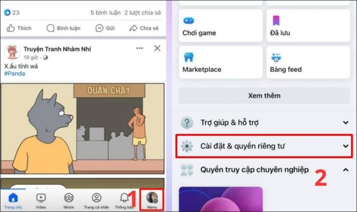 Đăng nhập Facebook, sau đó chọn Cài đặt & quyền riêng tư