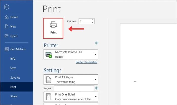 Nhấn vào nút Print ở phía trên cùng để bắt đầu in