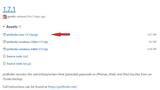 Sử dụng Pinfinder để khôi phục mật khẩu giới hạn trên iOS 12.