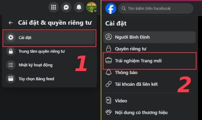 Nhấn vào Cài đặt và chọn mục Trải nghiệm Trang mới