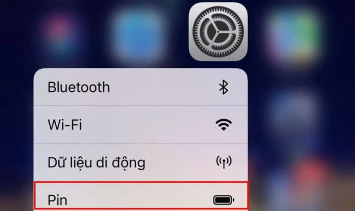 Nhấn và giữ biểu tượng Cài đặt, sau đó chọn Pin