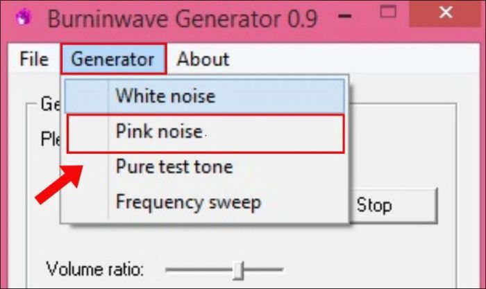 Lựa chọn Pink Noise trong tab Generator