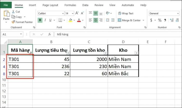 Lọc dữ liệu dạng ký tự trong bảng tính