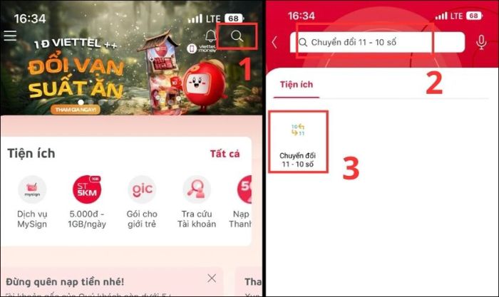 Nhấn vào biểu tượng kính lúp và nhập “Chuyển đổi 11-10 số”