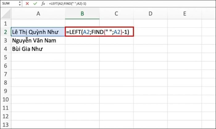 kết hợp hàm find và hàm left trong excel