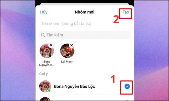 Nhập tên nhóm và thêm các thành viên