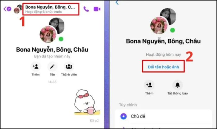 Mở nhóm chat và nhấn vào tên nhóm hiển thị ở đầu trang