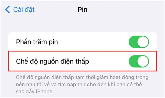 Hướng dẫn kích hoạt chế độ tiết kiệm pin trên iPhone thông qua Cài đặt