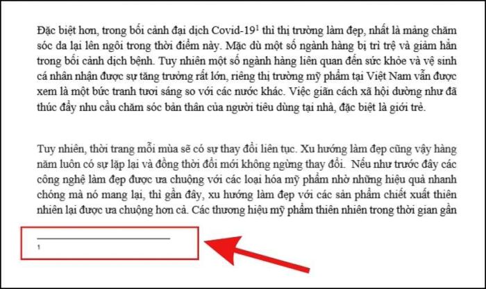 Di chuyển con trỏ chuột xuống cuối trang để thêm chú thích cho văn bản