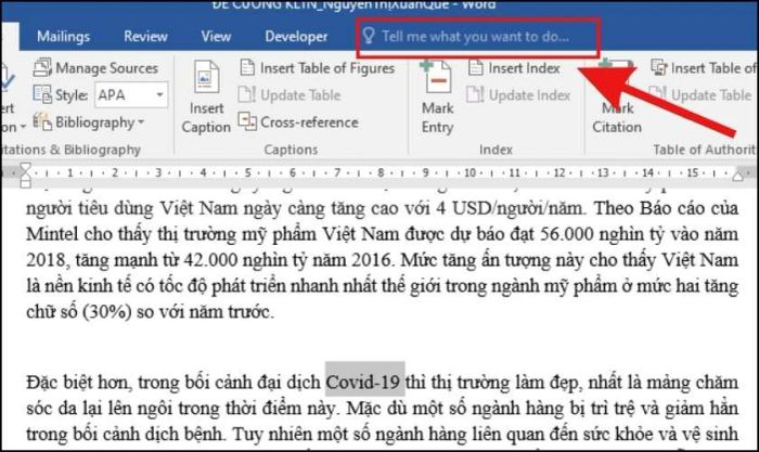 Chọn biểu tượng tìm kiếm để tạo Footnote trong Word một cách dễ dàng
