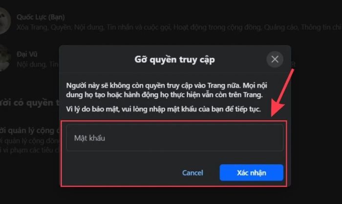Nhập mật khẩu tài khoản cá nhân đã tạo Fanpage để xác nhận