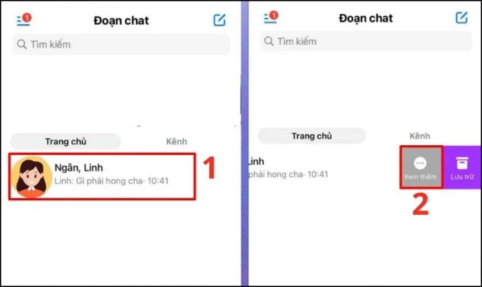 Bạn vuốt nhẹ tin nhắn nhóm chat sang trái