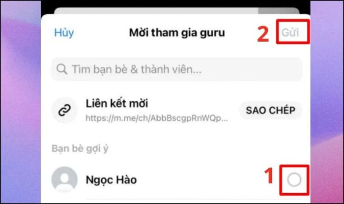 Chọn những thành viên bạn muốn thêm vào nhóm