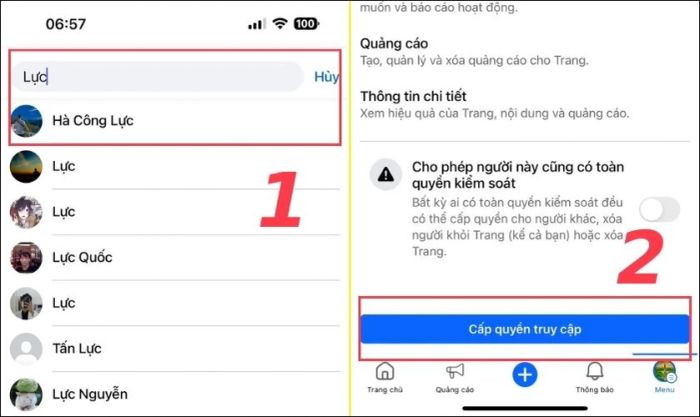 Chọn người được đề xuất làm quản trị viên và nhấn Cấp quyền truy cập