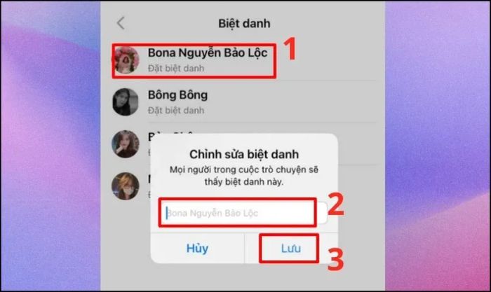 Chọn thành viên bạn muốn đặt biệt danh