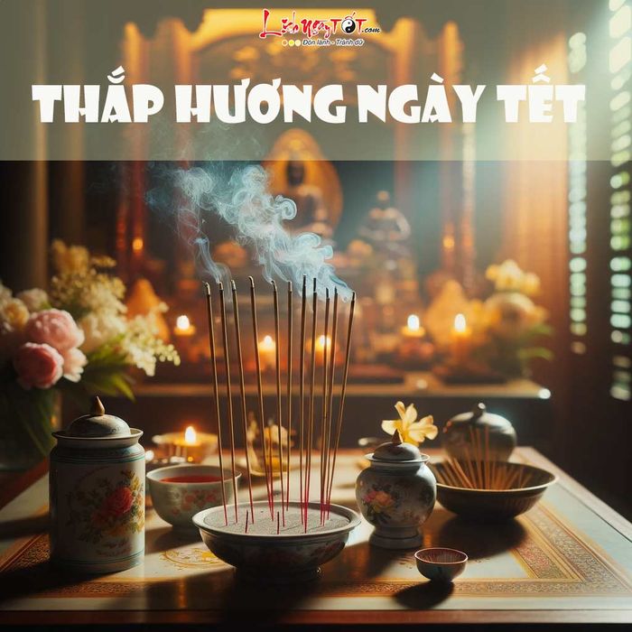 Lighting incense during Tet tradition