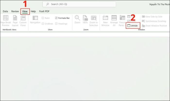 Bỏ ẩn Sheet để khắc phục lỗi không mở được file Excel