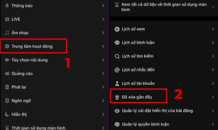 Chọn mục Đã xóa gần đây