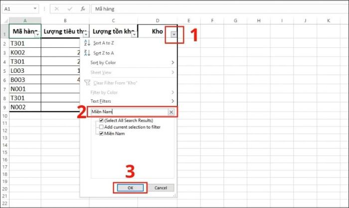 Hướng dẫn cách lọc dữ liệu tìm kiếm trong bảng tính