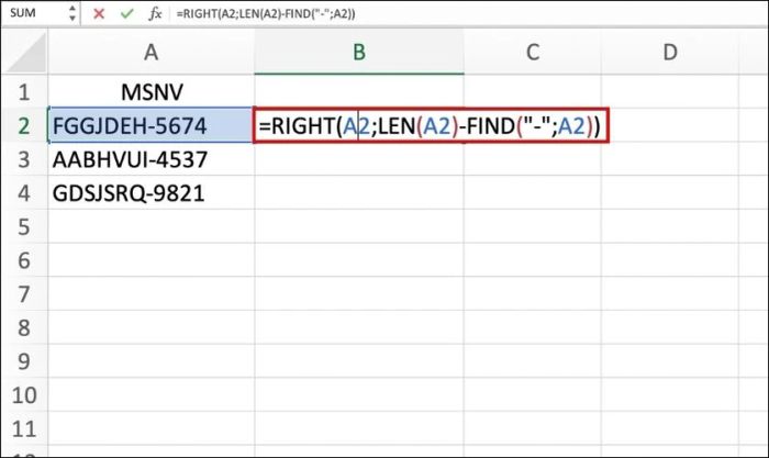 kết hợp hàm find và hàm right trong excel